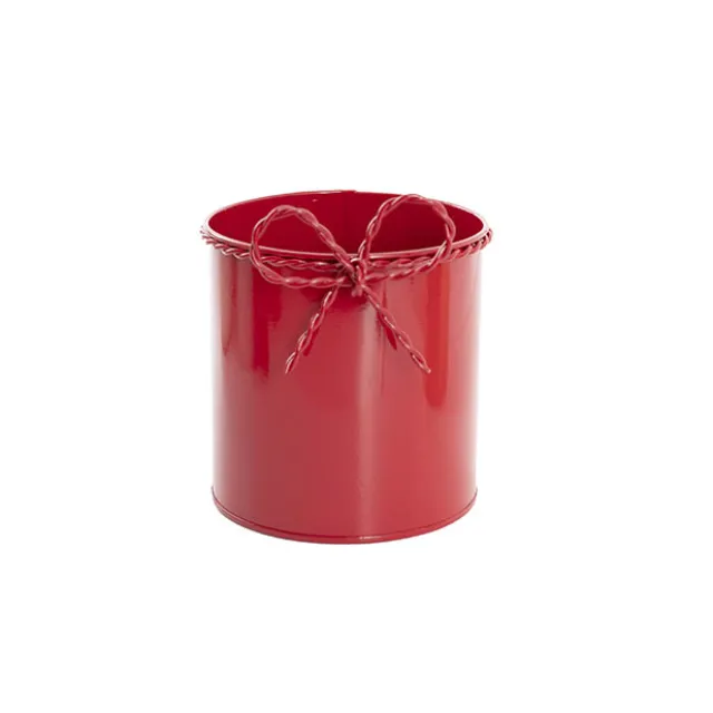 Metal Pot w Bow Red (13cmDx15cmH)