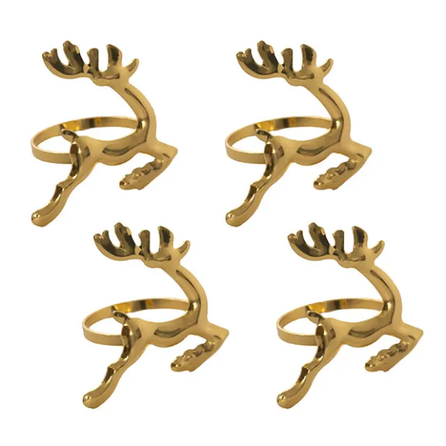 Metal Reindeer Napkin Rings Pack 4 Gold (4.5cmD)
