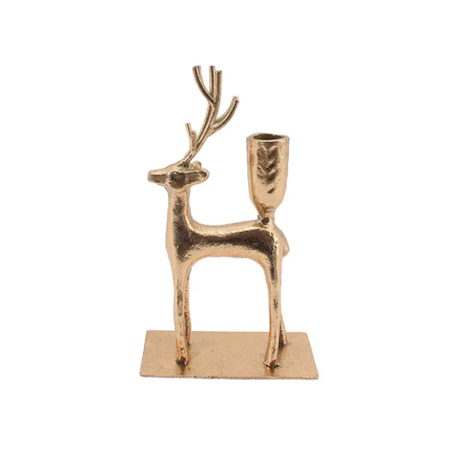 Metal Reindeer Taper Candle Holder Antique Gold (20cmH)