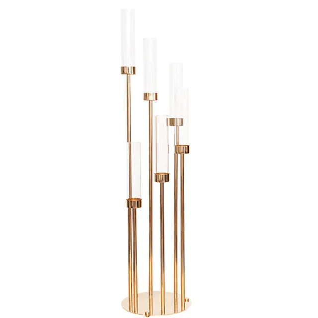 Metal Spiral Candelabra 6 Glass Candle Holder Gold (118cmH)