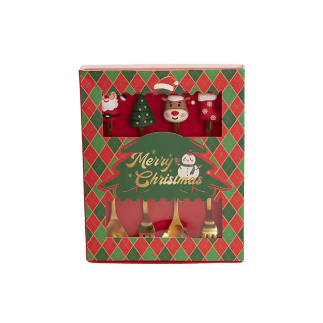 Mini Spoon & Fork Christmas Set 4 Gold (15cmH)