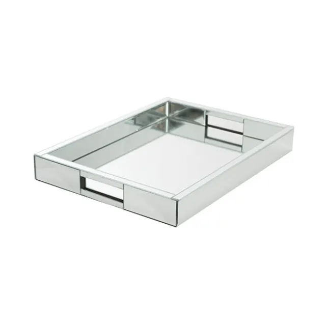 Mirror Tray Rectangle w Handle Silver (30x40x5cmH)