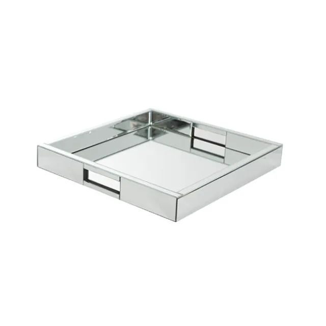 Mirror Tray Square w Handle Silver (35x35x5cmH)