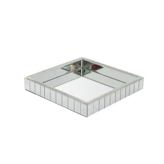 Mirror Tray Square Strip Bevelled Edge Silver (30x30x5cmH)