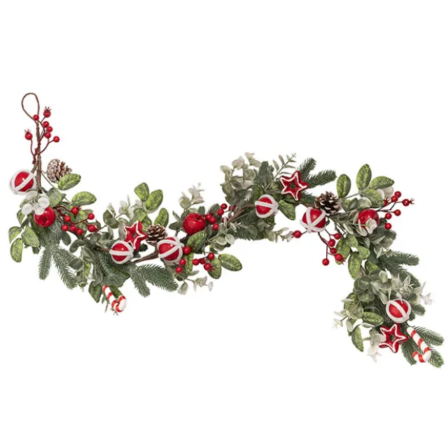 Mixed Pine Candy Apple Garland Red (150cmL)