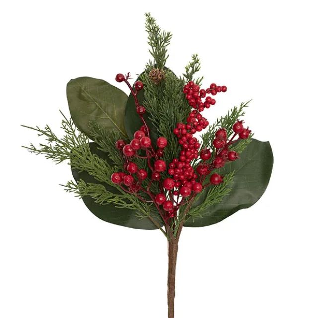 Mixed Pine Leaf Red Berry Spray Green (50cmH)