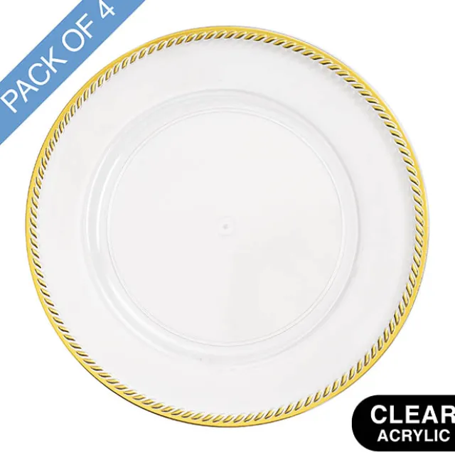Modern Gold Rim Charger Plate Pack 4 Clear (33cmD)