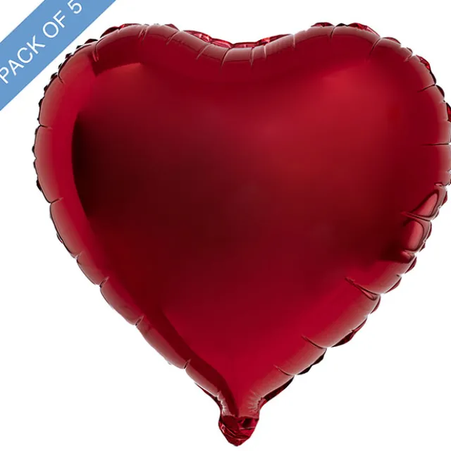 Foil Balloon 18" Pack 5 Heart Shape Solid Red (45cm x 51cm)