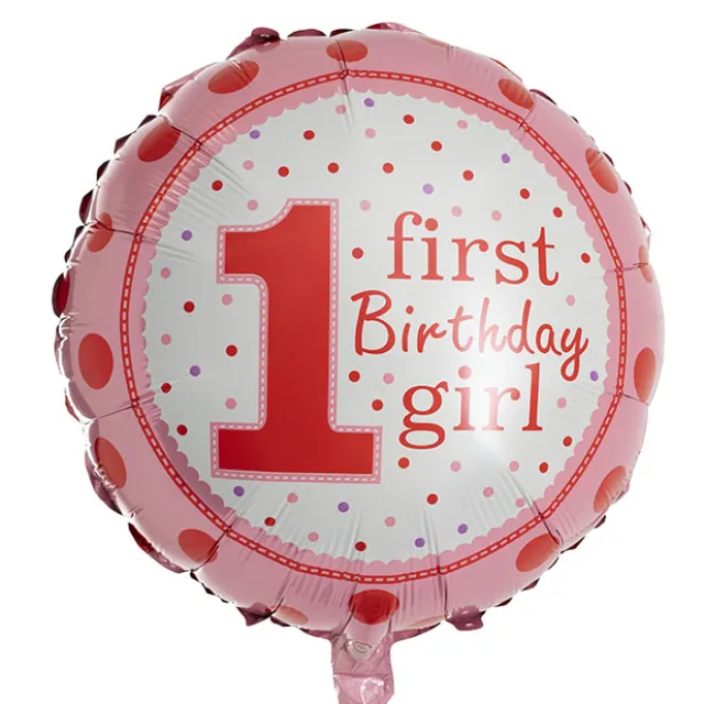 Foil Balloon 18" 1st Birthday Girl Pink (45cmD)