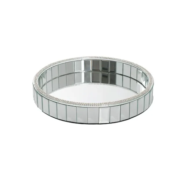 Mirror Tray Round Strip Bevelled Edge Silver (30cmDx5cmH)