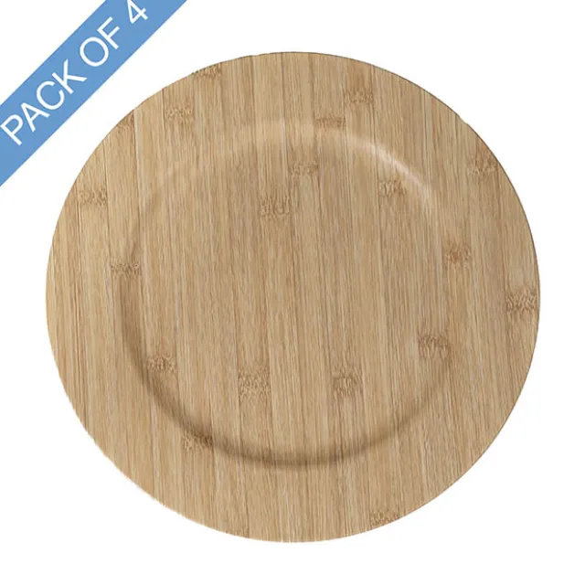 Bamboo Wood Look Charger Plate Pack 4 Natural (33cmD)