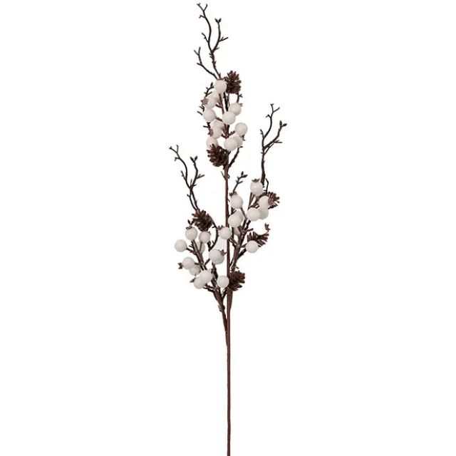 Artificial Pinecone Berry Twig Spray White (73cmH)