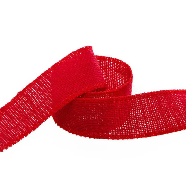 Natural Jute Ribbon Sewn Edge Red (40mmx10m)