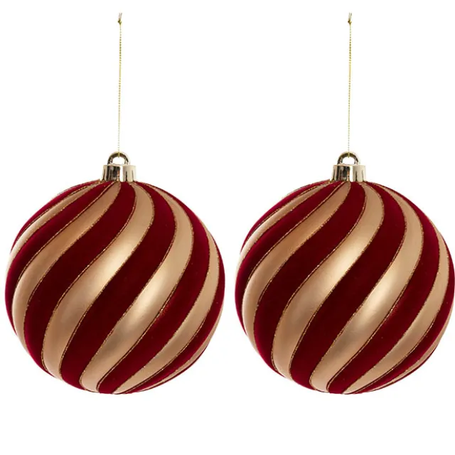Large Hanging Swirl Bauble Pack 2 Red & Gold (15cmD)