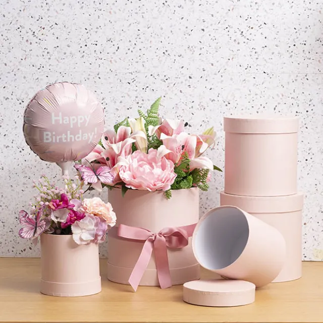Gift Flower Box Round Blush Pink Set 5 (21x21cmH)