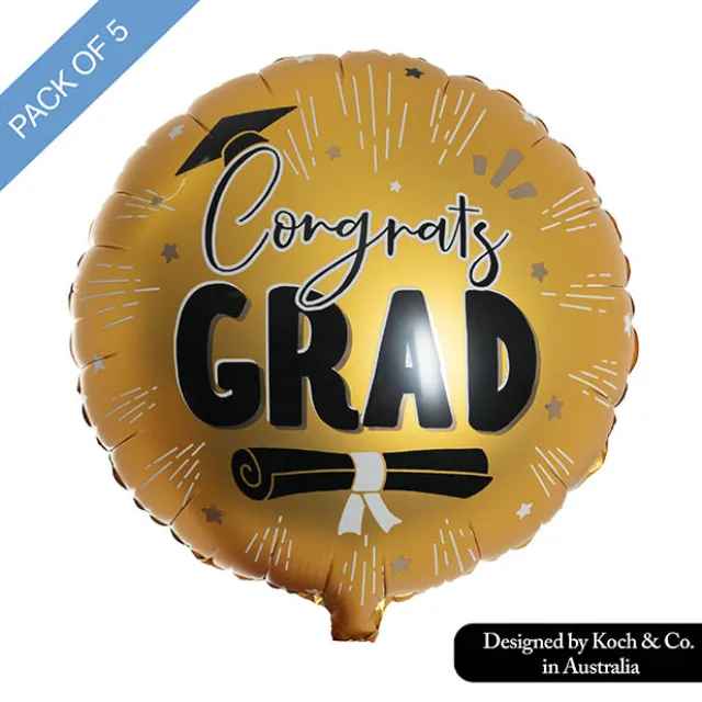 Foil Balloon 18" (45cmD) Pack 5 Round Congrats Grad