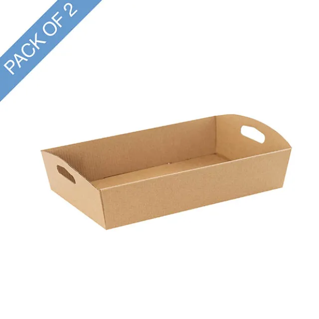 Hamper Tray Flat Pack Small Kraft Brown Pack 2 (30x19x6cmH)