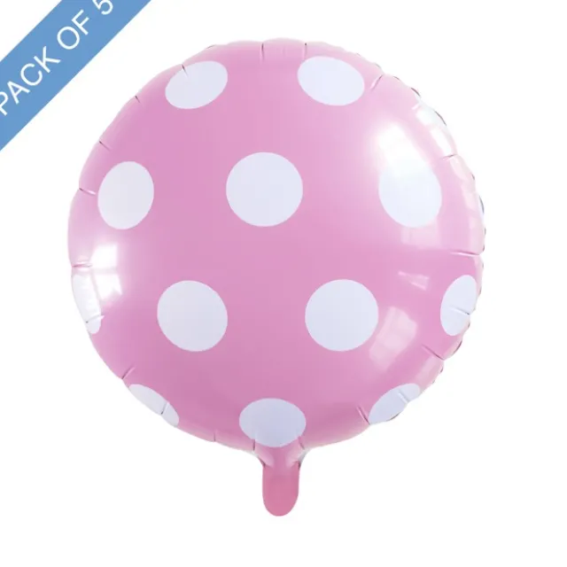 Foil Balloon 18" (45cmD) Pack 5 Round Large Dot Baby Pink