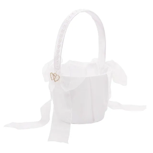 Organza Embellished Flower Girl Basket White (12.5cmDx22cmH)