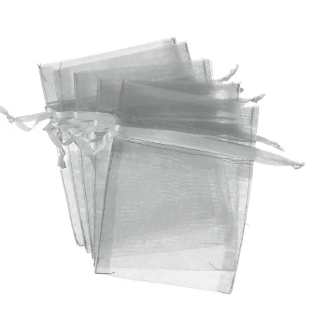 Organza Gift Bag Medium White Silver Pack 10 (12.5x17cmH)
