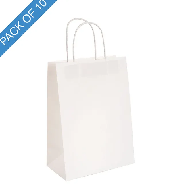 Kraft Paper Bag Shopper Large White Pk10 (240Wx120Gx355mmH)