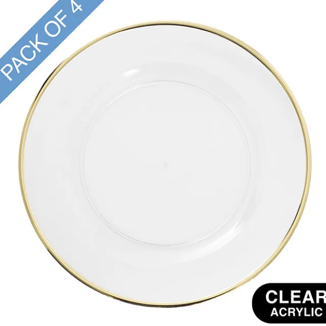 Clear Charger Plate w Gold Edge Pack 4 (33cmD)