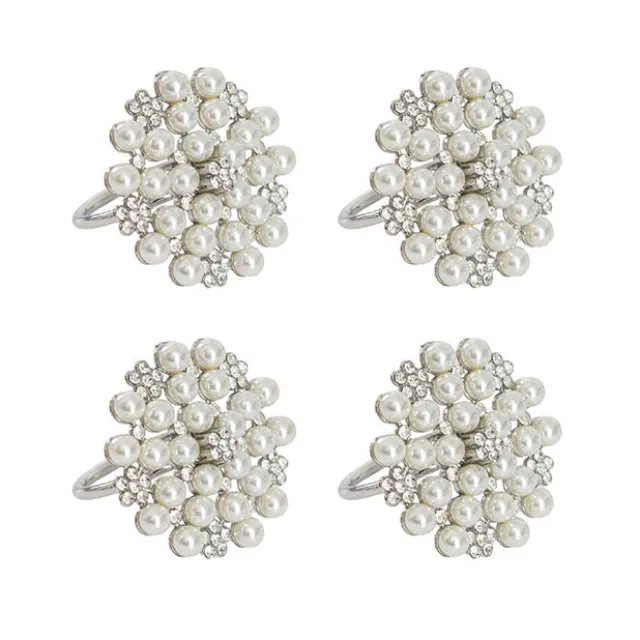 Pearl Flower Napkin Ring Pack 4 Silver (4cmD)