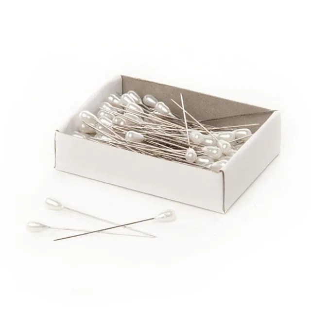 Pearl Pins Teardrop Head Bulk 144 Pack White (5mmx50mmH)