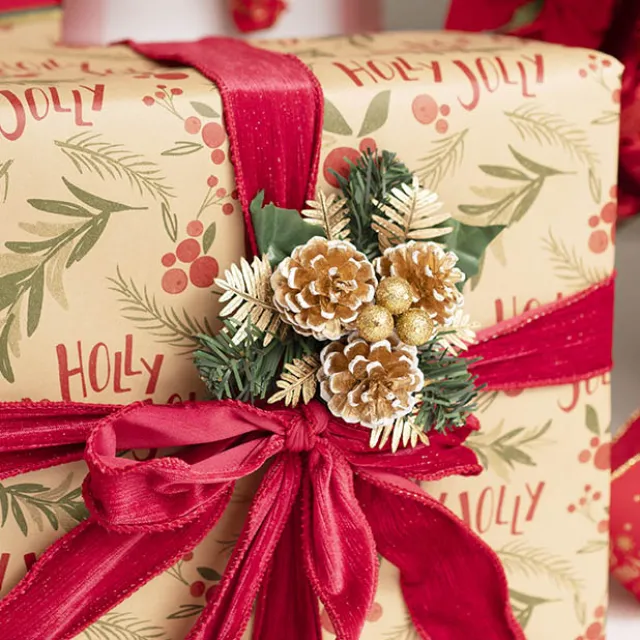 Pinecone Christmas Pick Pack 4 Gold (17.5cmH)