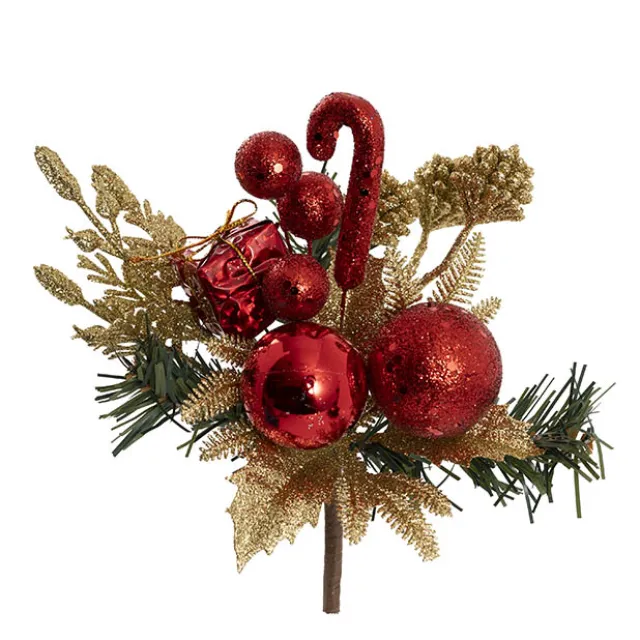 Pine Gift Box Bauble Pick Pack 3 Red & Gold (20cmH)