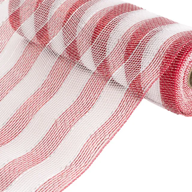 Plastic Mesh Narrow Roll Metallic Candy Stripe (25cmx9m)