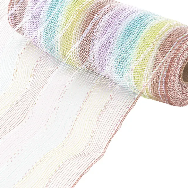 Plastic Mesh Narrow Roll Pastel Stripes (25cmx10m)