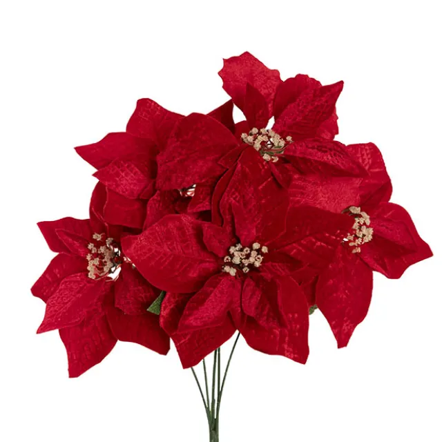 Poinsettia Spray x 5 Heads Red (25cmDx45cmH)
