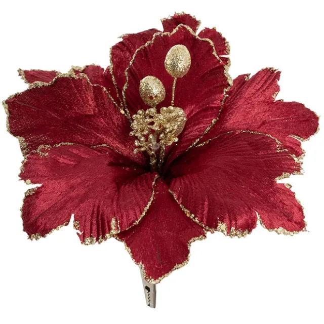Poinsettia w Clip Pack 3 Burgundy (24cmDx10cmH)