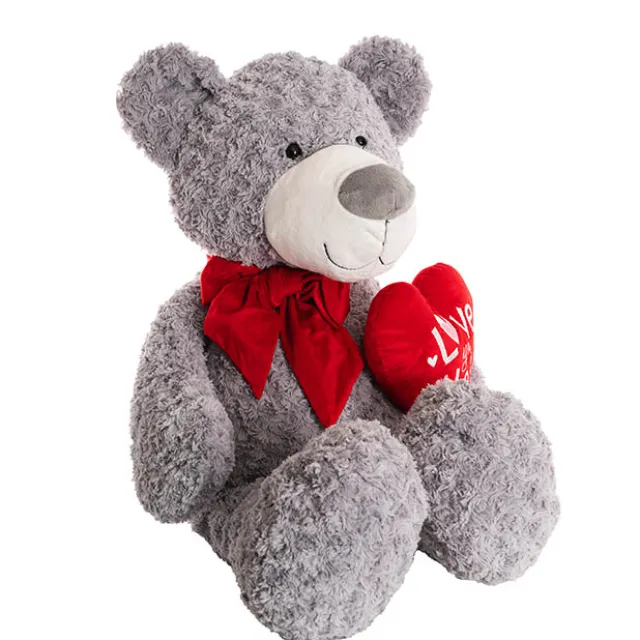 Polar Bear Winston w Bow & Plush Heart Grey (HT90//62cmST)