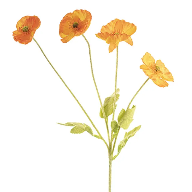 Poppy Spray 4x Flowers Yellow Centre Orange (58cmH)