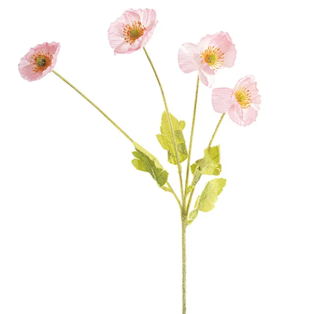 Poppy Spray 4x Flowers Yellow Centre Soft Pink (58cmH)