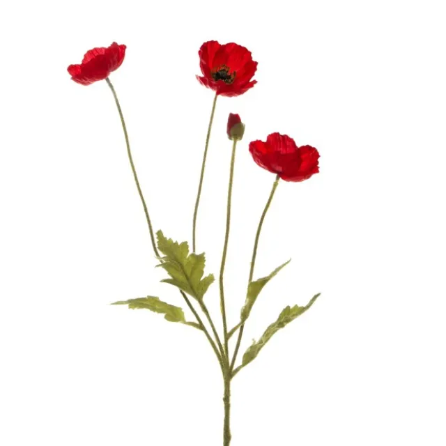 Poppy Spray 3x flowers 1x bud Red (60cm.ST 6-7cm.BUD)