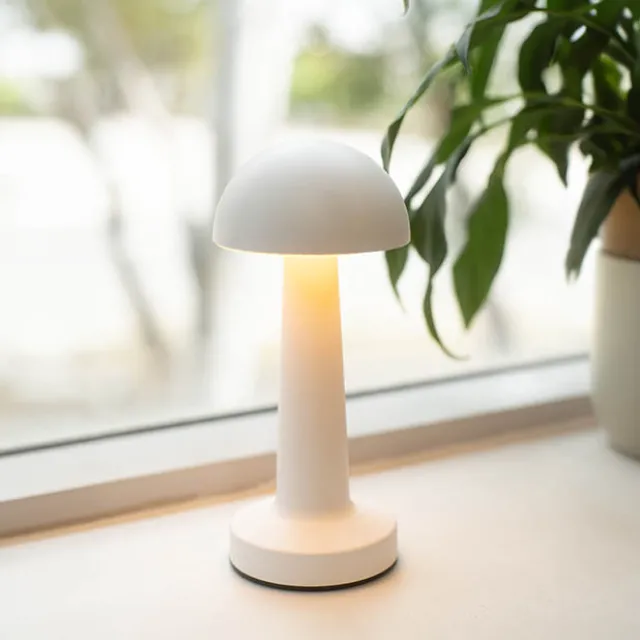 Portable Cordless LED Mushroom Table Lamp White (21.5cmH)