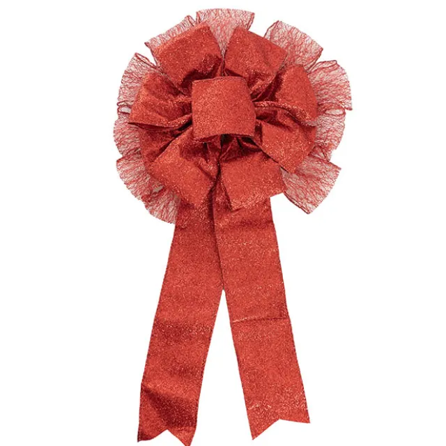 Pre-Made Bow Christmas Ribbon PomPom Red (26Wx46Lcm)