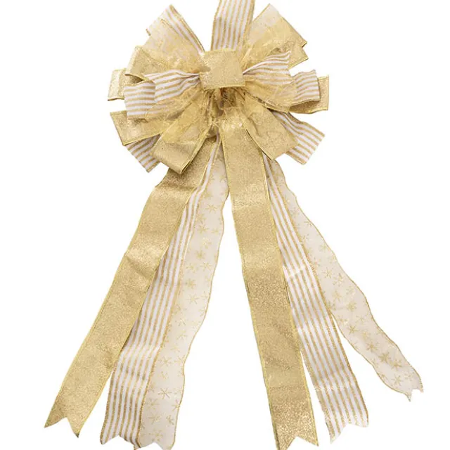 Pre-Made Bow Christmas Ribbon PomPom Gold (38Wx75Lcm)