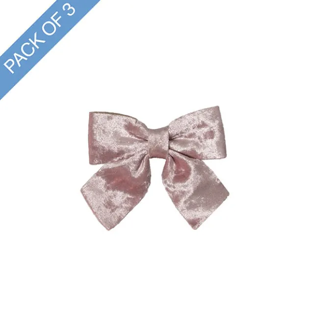 Pre-Made Bow Crushed Velvet Small Pack 3 Ice Pink (9x12cm)