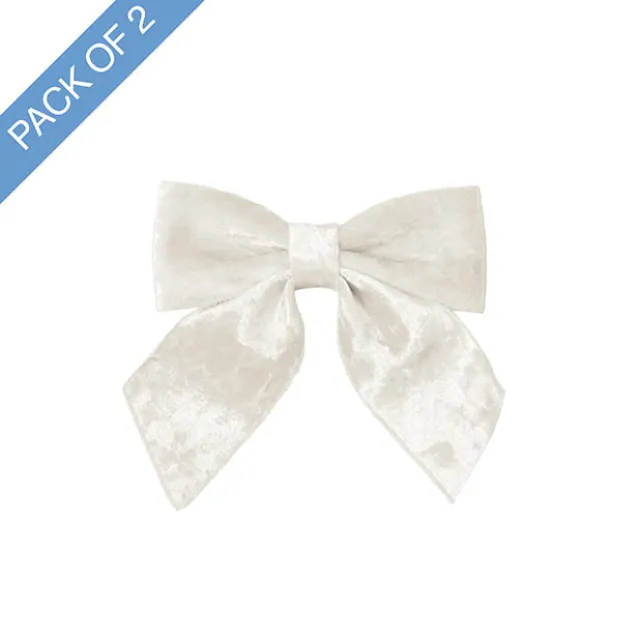 Pre-Made Bow Crushed Velvet Medium Pk2 Snow White (14Wx19cm)