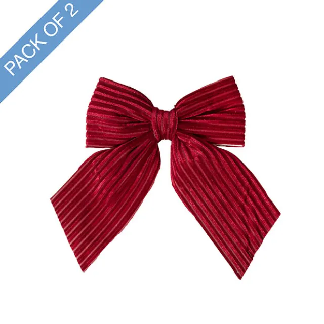 Pre-Made Bow Deluxe Velvet Ribbed Pack 2 Red (14Wx18cm)