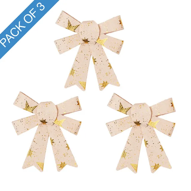 Pre-Made Bow Fabric Top Stars Pack 3 Natural Gold (9*12cm)