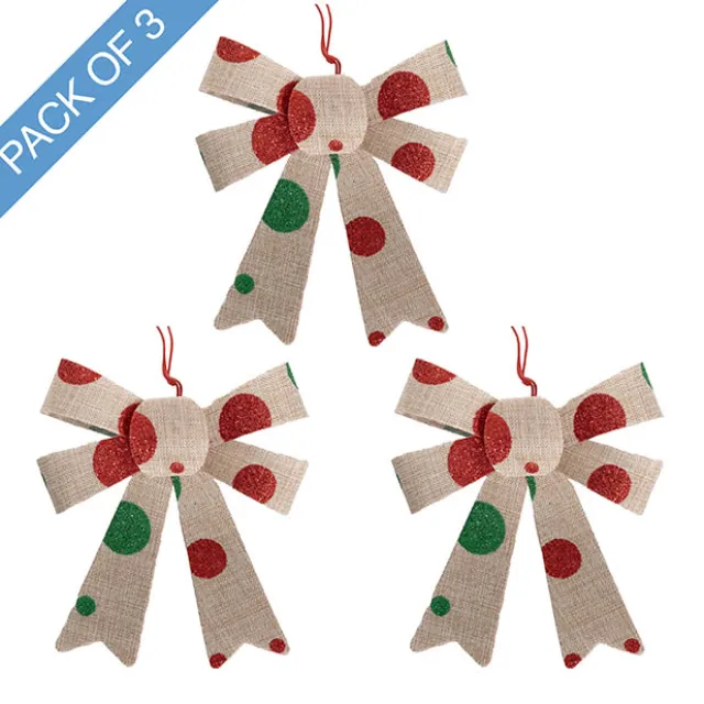 Pre-Made Bow Fabric Top Xmas Spots Pack 3 Natural (9*12cm)