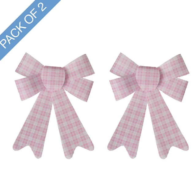Pre-Made Bow Fabric Top Checkers Lolly Pink Pack 2 (14x19cm)