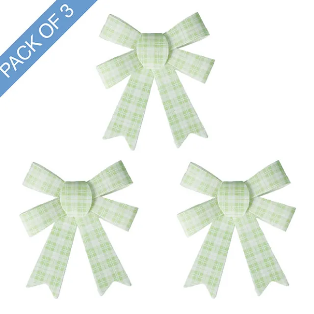 Pre-Made Bow Fabric Top Checkers SpringGreen Pack 3 (9x12cm)