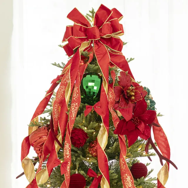 Pre-Made Bow Luxury Tree Topper Velvet Red (33Wx113Lcm)