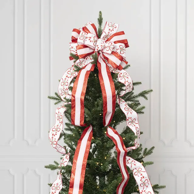 Pre-Made Bow Luxury Tree Topper Red & White (33Wx113Lcm)